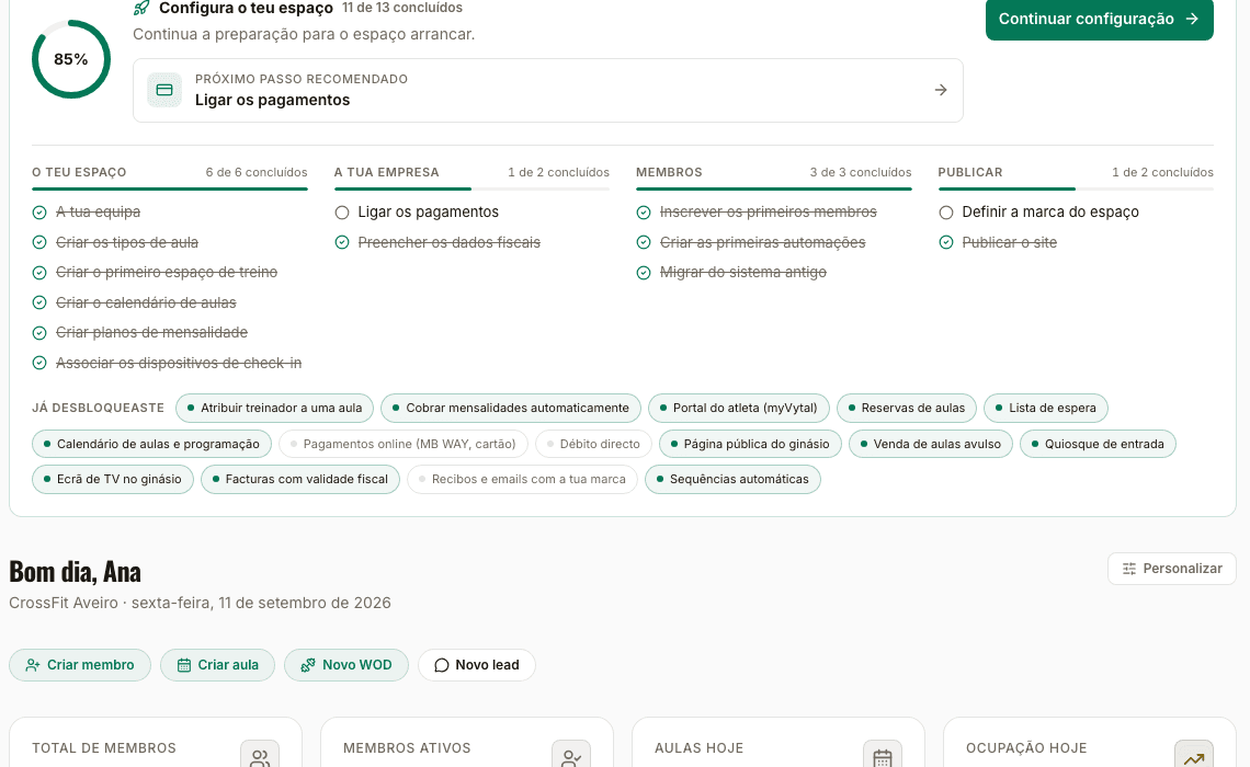 O painel do proVytal, com a operação do dia