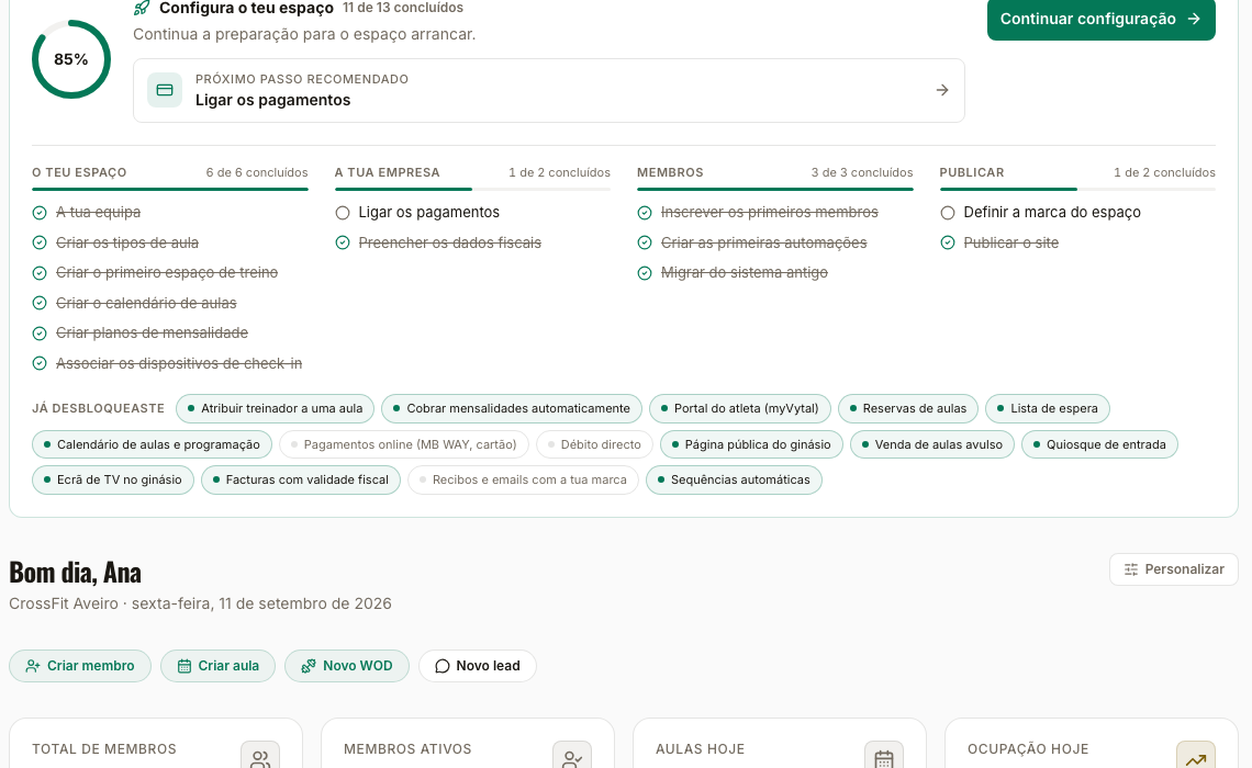 Painel de controlo completo